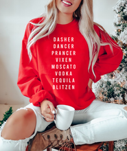 Load image into Gallery viewer, Santa's Reindeer Names Alcohol Unisex Christmas Sweatshirt