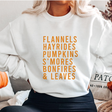 Load image into Gallery viewer, Flannels Hayrides Pumpkins S'mores Bonfires & Leaves Unisex Sweatshirt