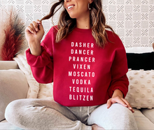 Load image into Gallery viewer, Santa's Reindeer Names Alcohol Unisex Christmas Sweatshirt