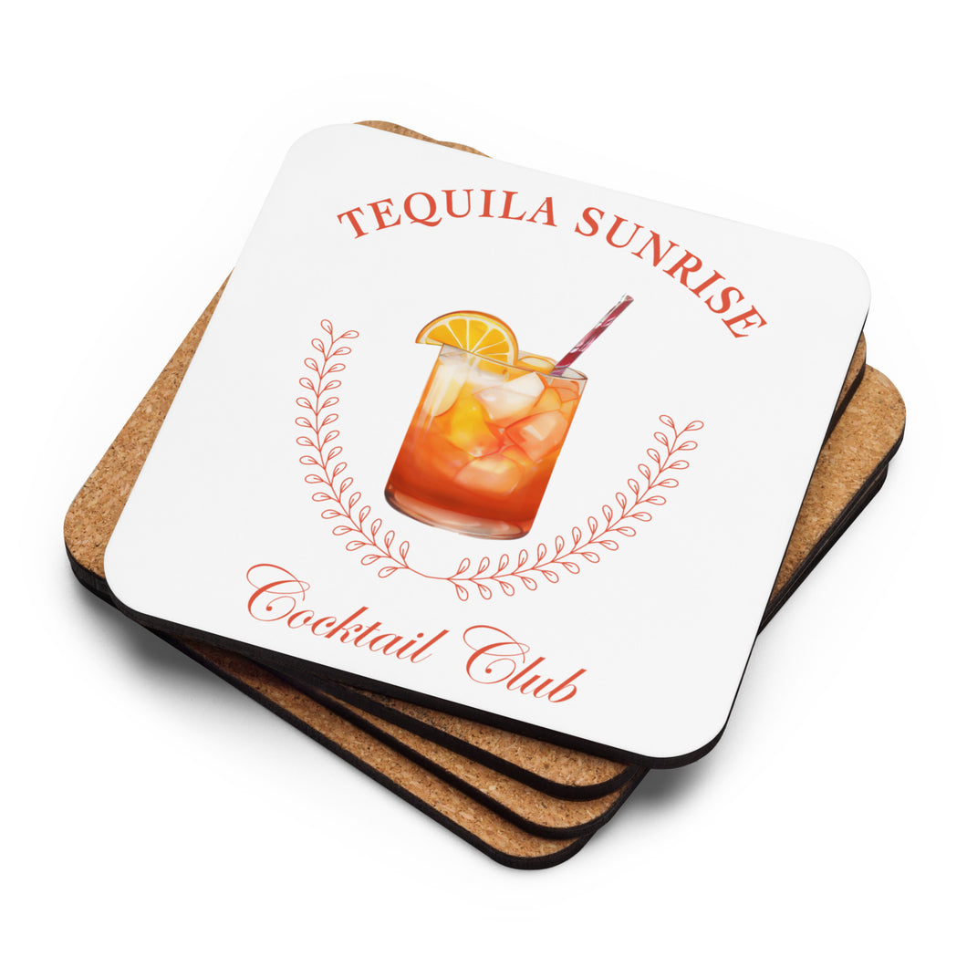 Tequila Sunrise Cocktail Club Cork-Back Coaster