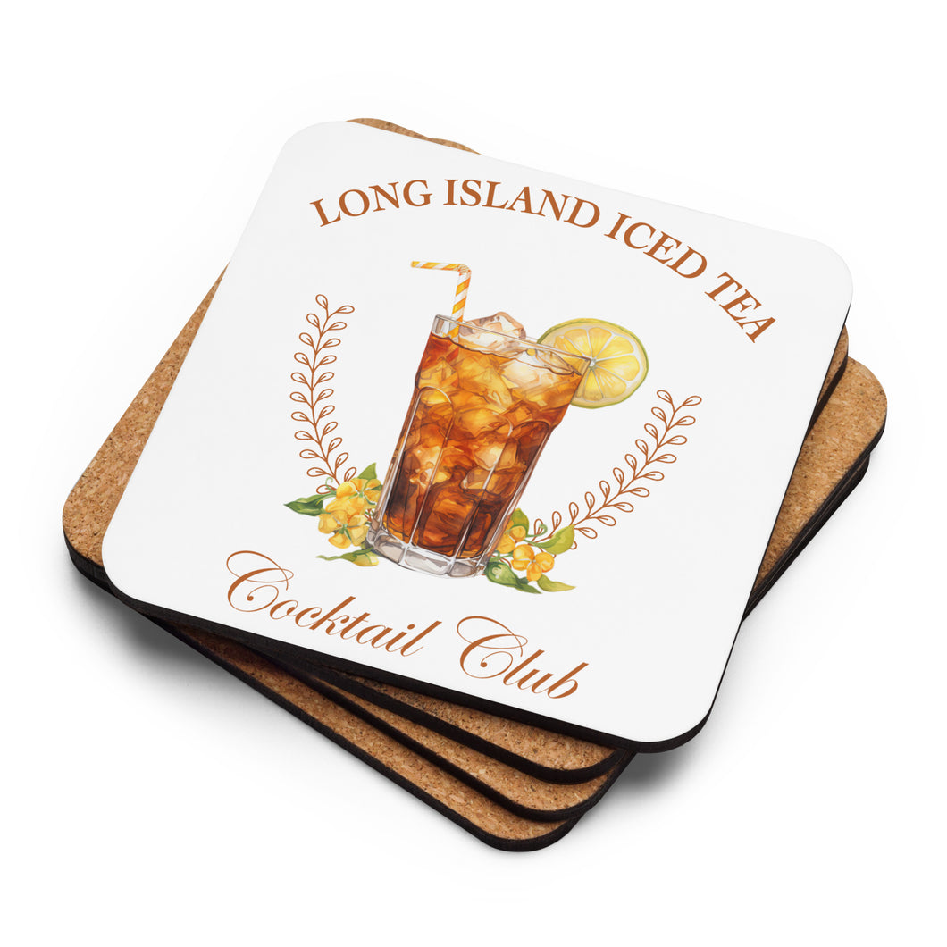 Long Island Iced Tea Cocktail Club Cork-Back Coaster