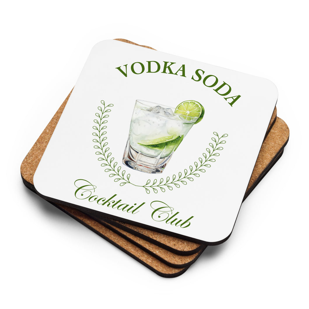 Vodka Soda Cocktail Club Cork-Back Coaster