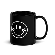 Load image into Gallery viewer, Middle Finger Smile Face Black Glossy Mug
