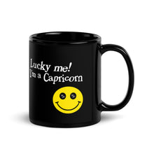 Load image into Gallery viewer, Lucky Me! I&#39;m A Capricorn Black Glossy Mug
