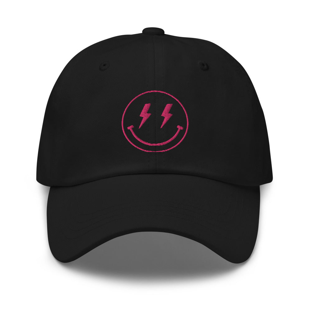 Pink Lightning Bolt Smile Embroidered Dad Hat
