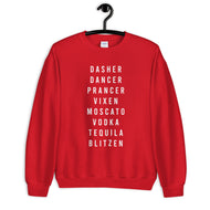 Santa's Reindeer Names Alcohol Unisex Christmas Sweatshirt